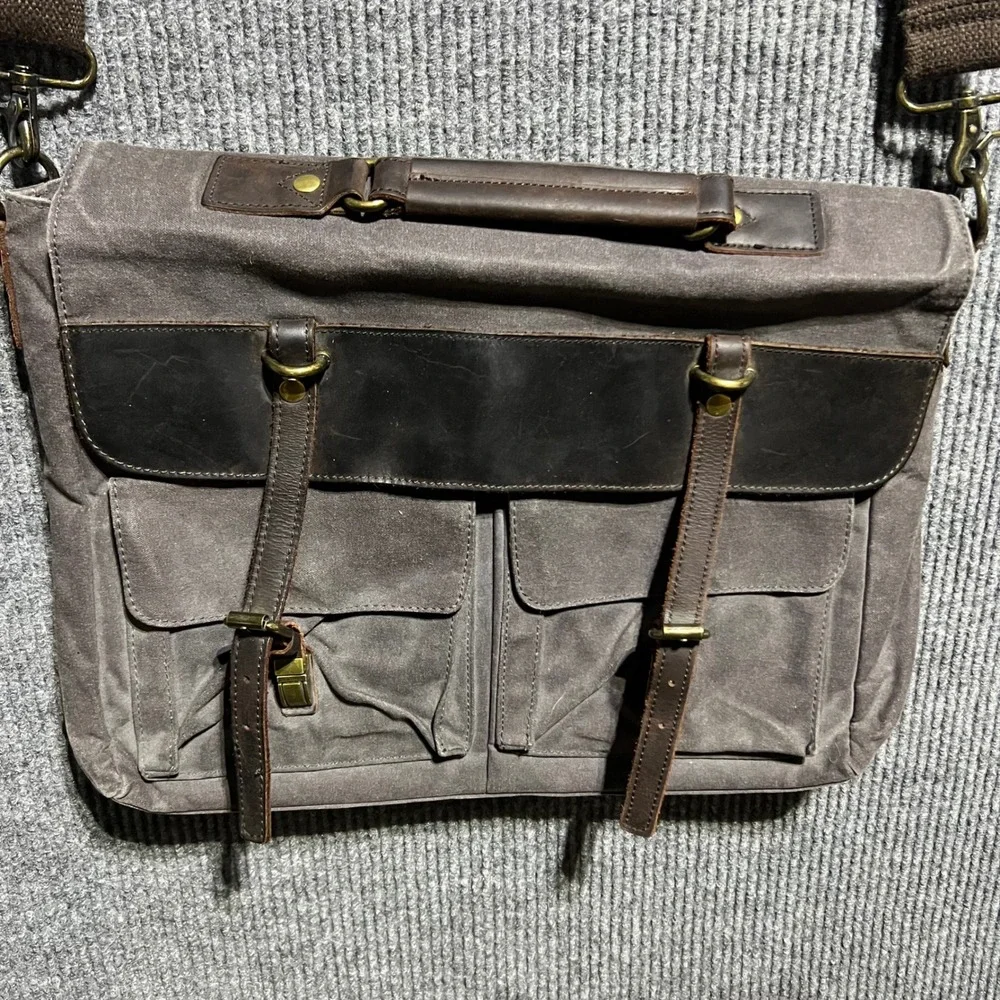 Emissary Messenger Bag Mens OS Grey Waxed Canvas Leather Laptop Satchel Rugged